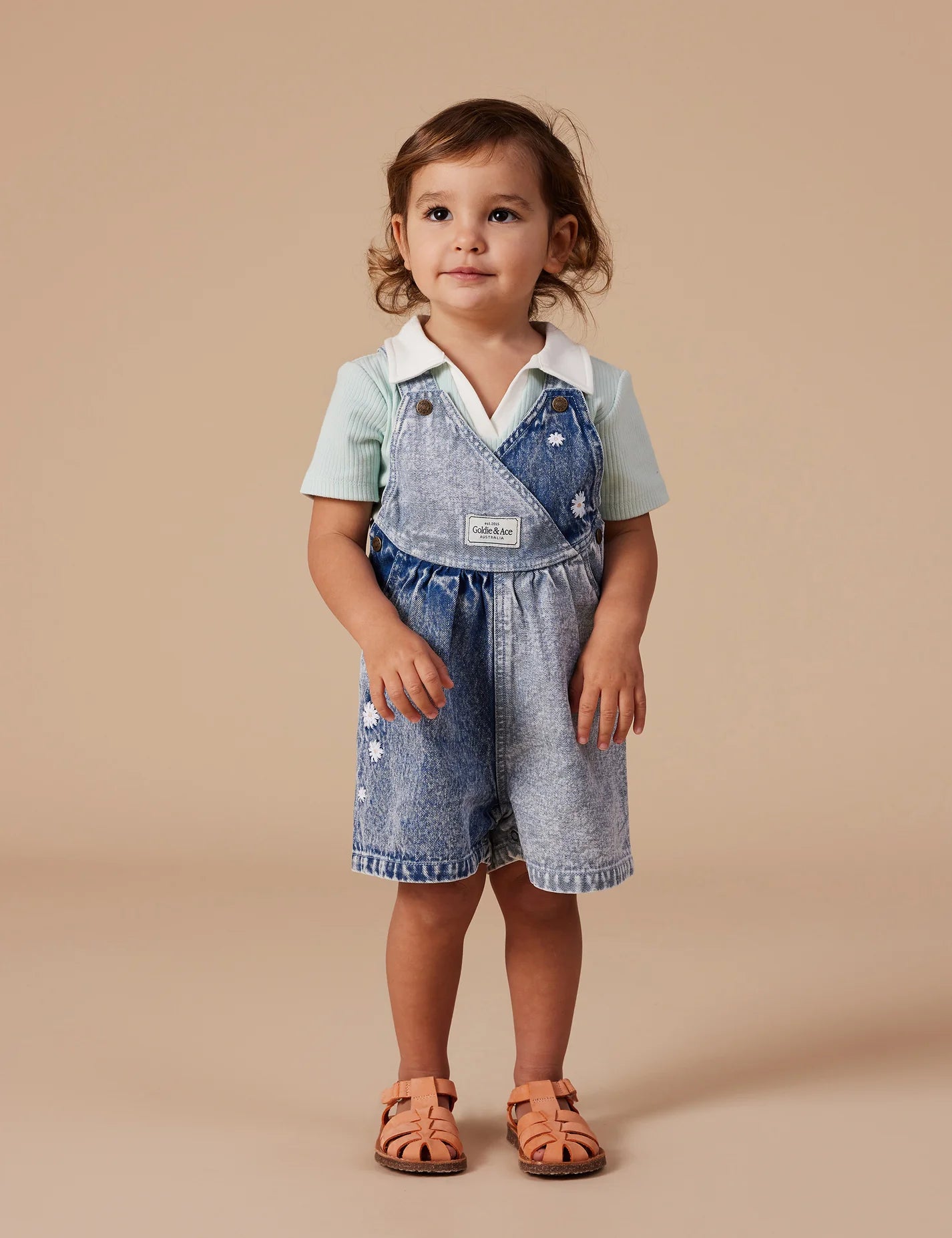 Goldie + Ace Macy Crossover Denim Shortalls Daisy Sprinkles