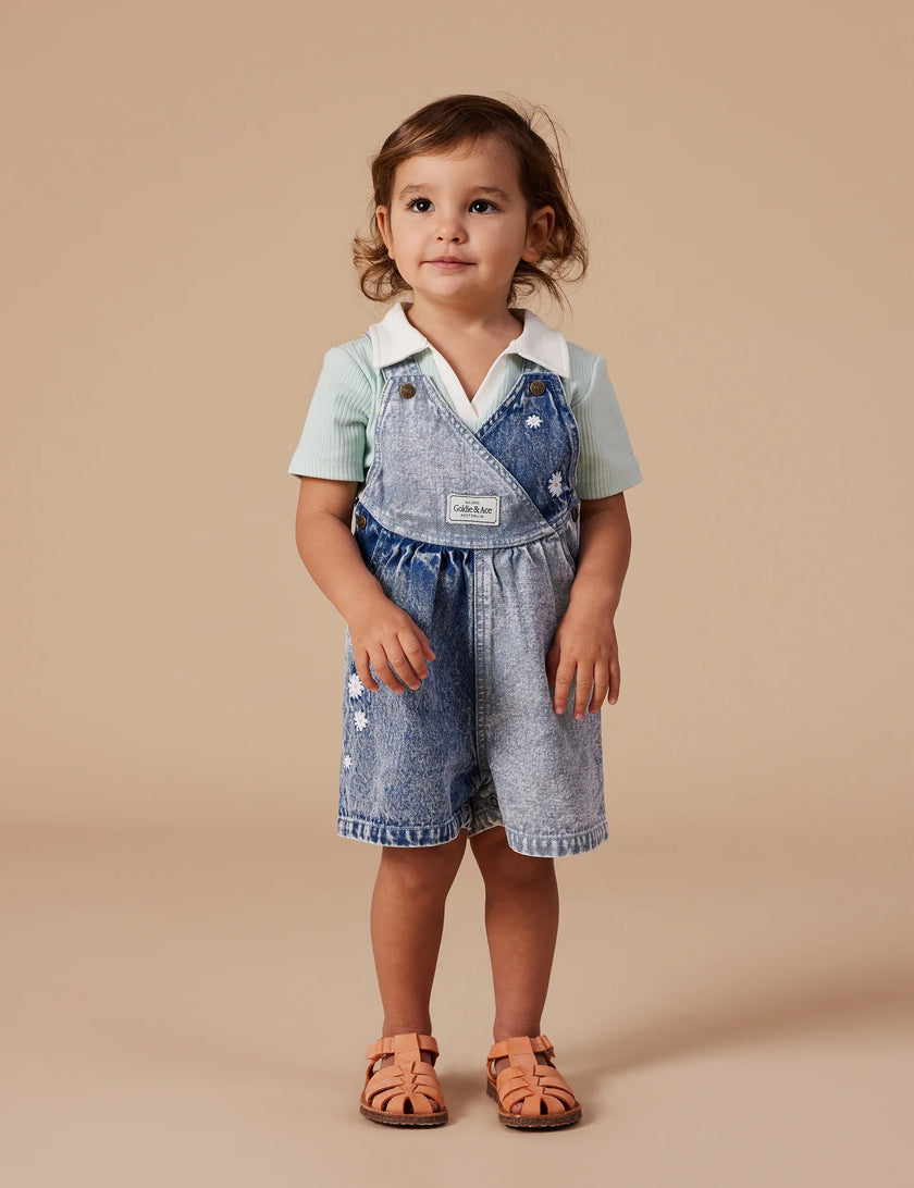 Goldie + Ace Macy Crossover Denim Shortalls Daisy Sprinkles