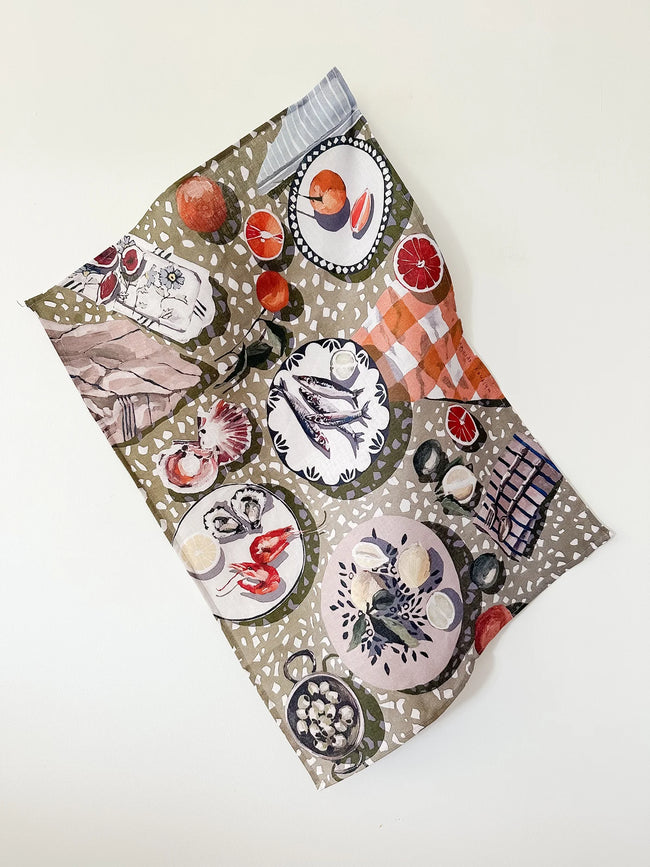 Whitney Spicer 'Table By The Sea' Linen Tea Towel