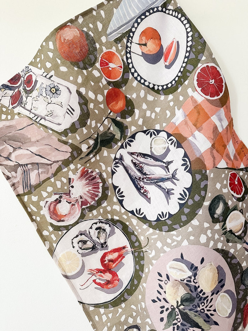 Whitney Spicer 'Table By The Sea' Linen Tea Towel