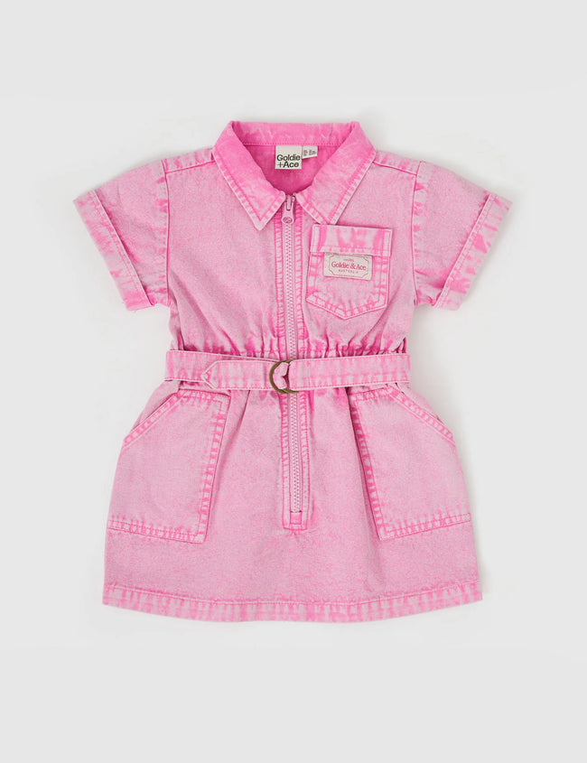Goldie + Ace Piper Denim Belted Dress Bubblegum
