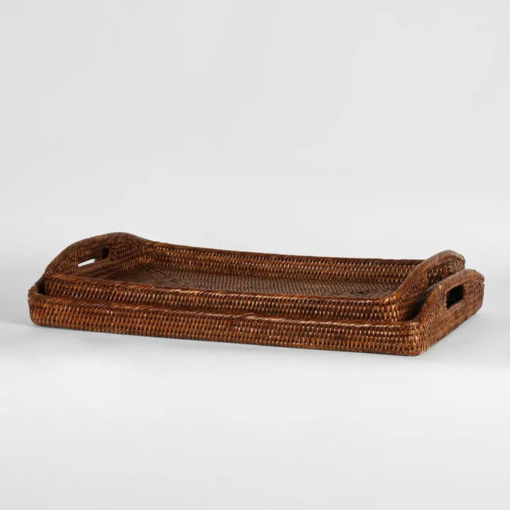 Paume Rattan Rectangle Tray | Antique Brown