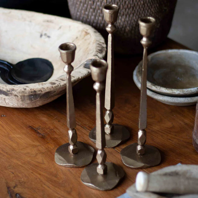 Tessa Iron Candle Pillar | Antique Brass | Small