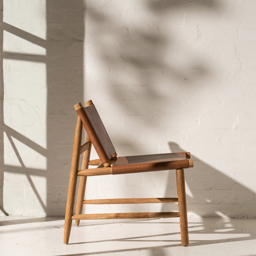 Zadie Tan Leather and Teak Chair