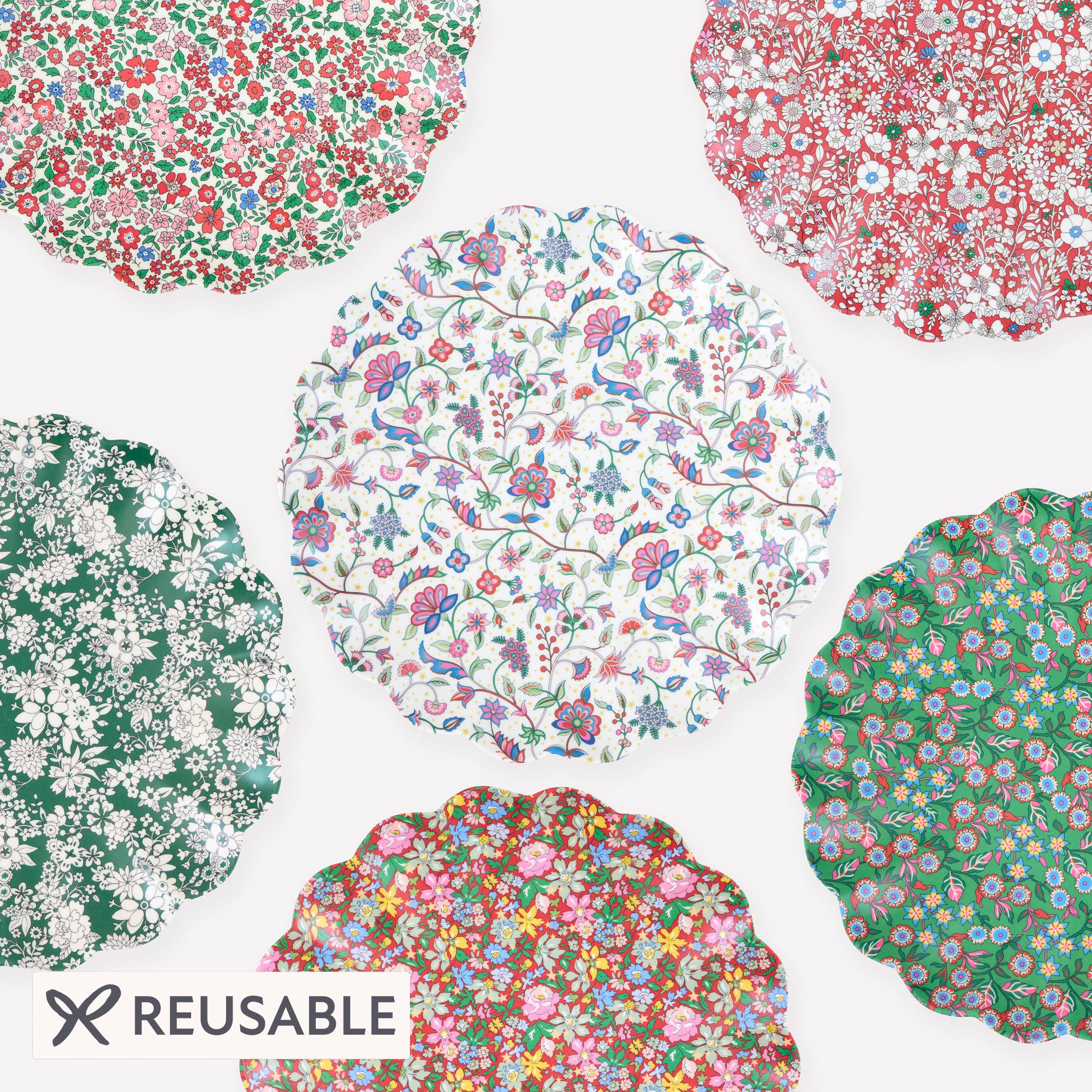 Meri Meri x Liberty Red & Green Reusable Plates | Large (Pack of 6)