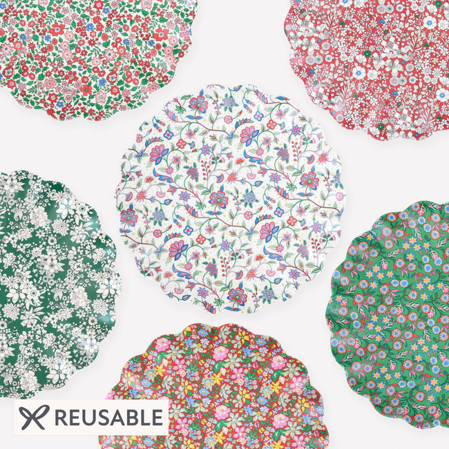 Meri Meri x Liberty Red & Green Reusable Plates | Large (Pack of 6)