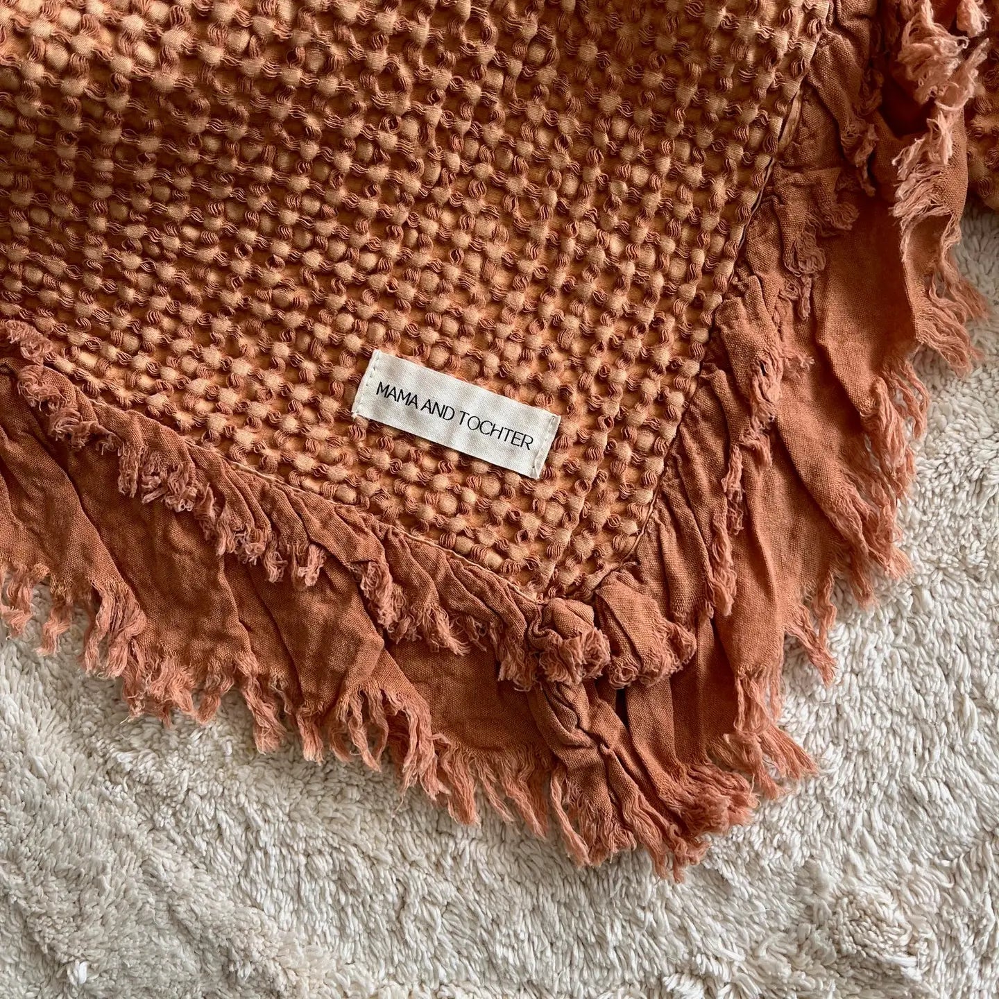 Organic Cotton Rustic Waffle Throw Blanket - Rust