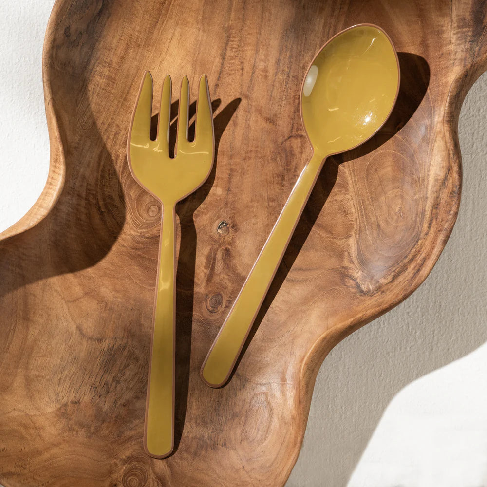 Alder Enamel Salad Servers | Olive