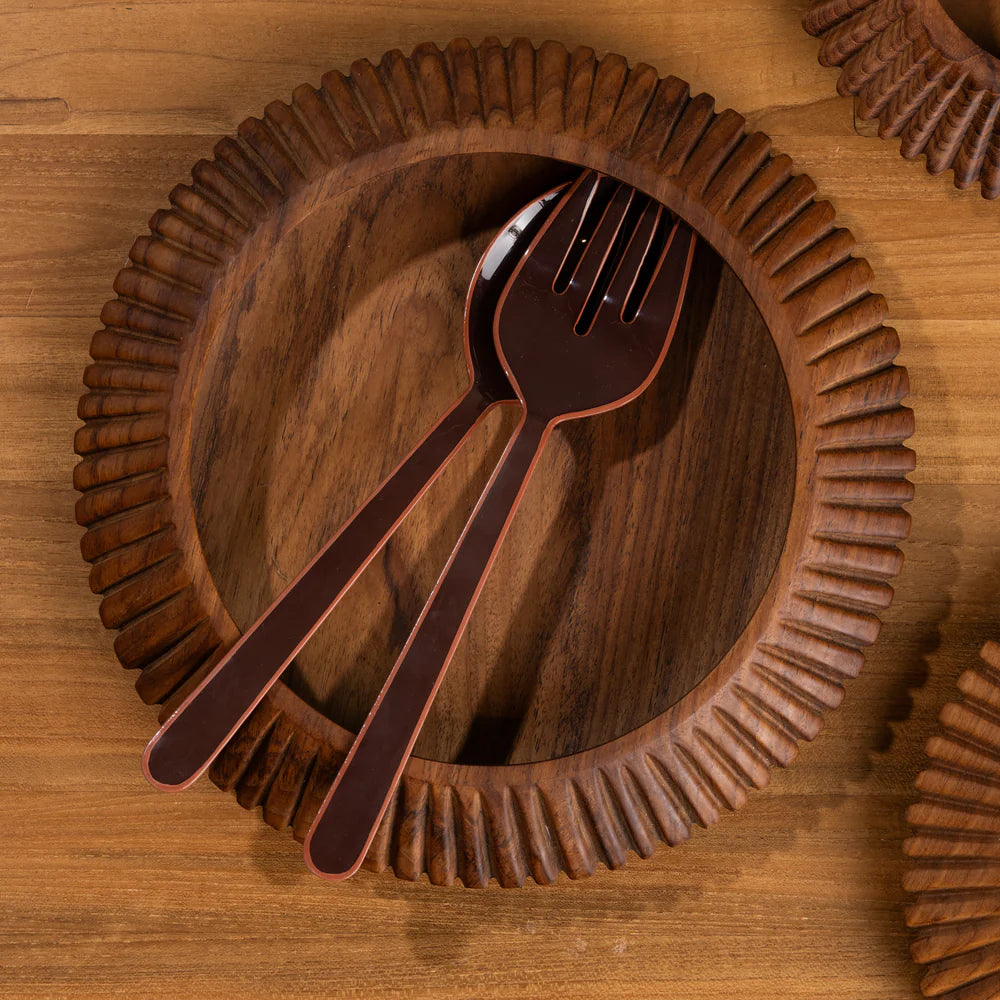 Alder Enamel Salad Servers | Hazelnut