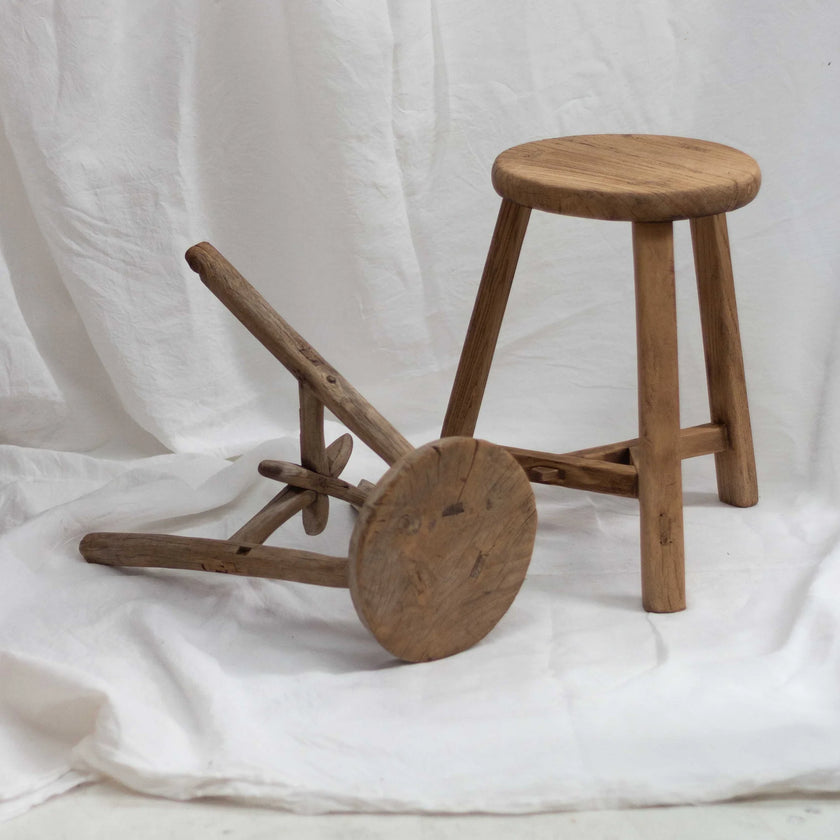 Elm Wood Old Round Stool