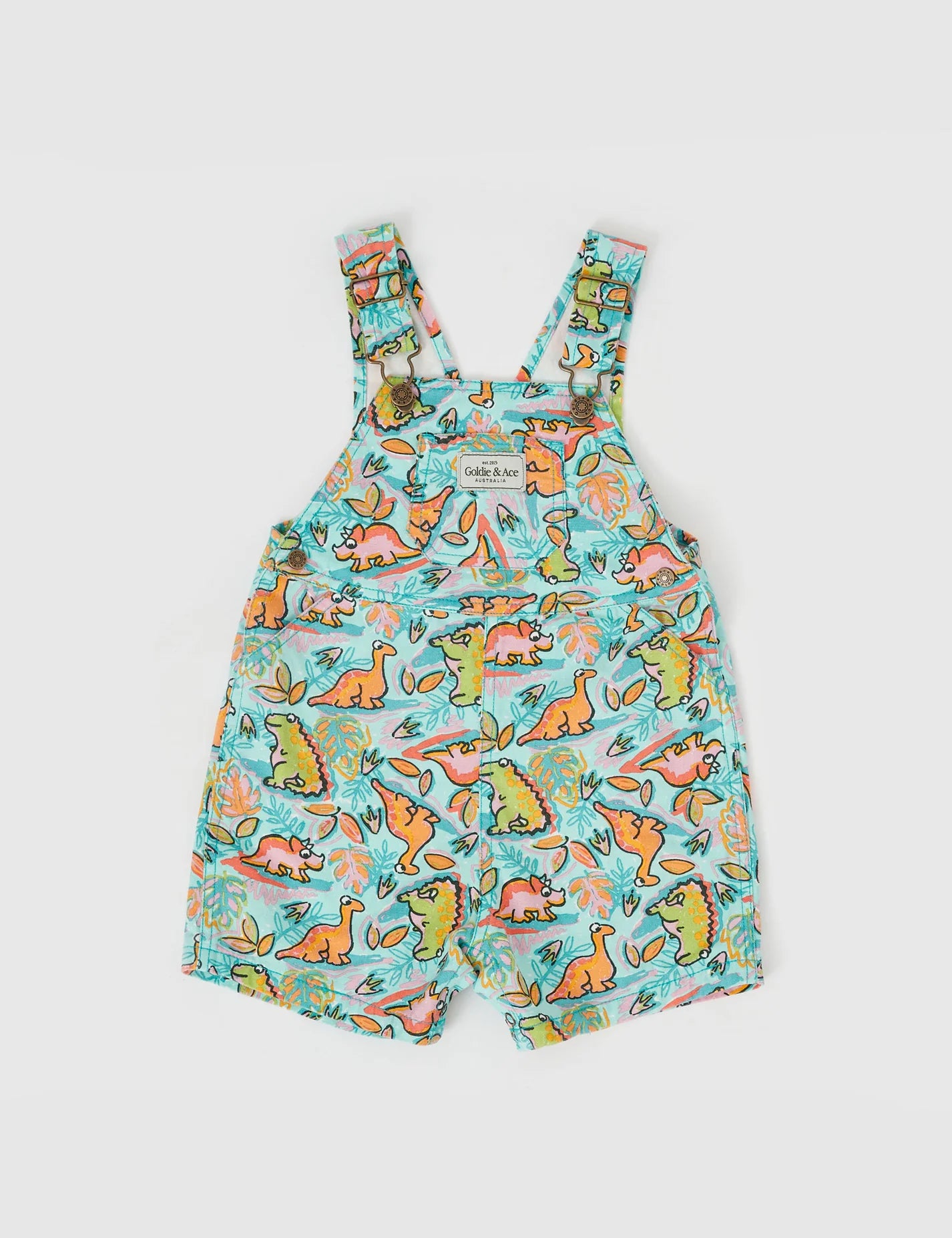 Golide + Ace Burton Dino Jungle Denim Overalls Sea Foam