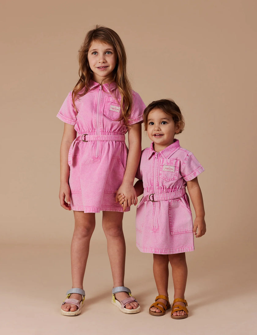 Goldie + Ace Piper Denim Belted Dress Bubblegum