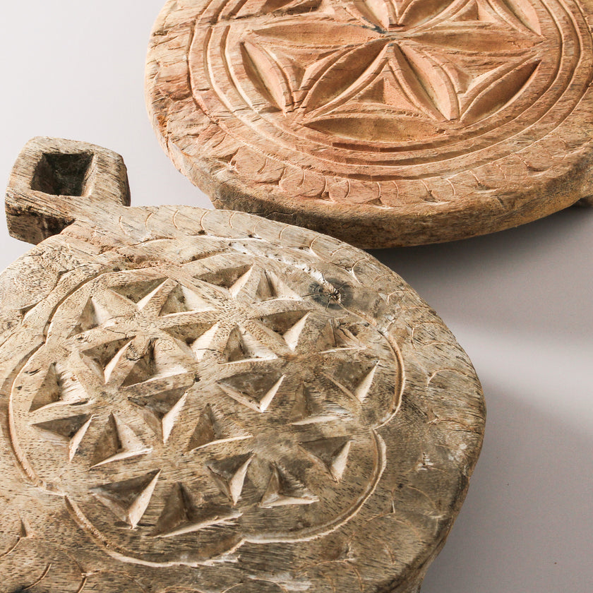 Vintage Indian Carved Chapati Plate