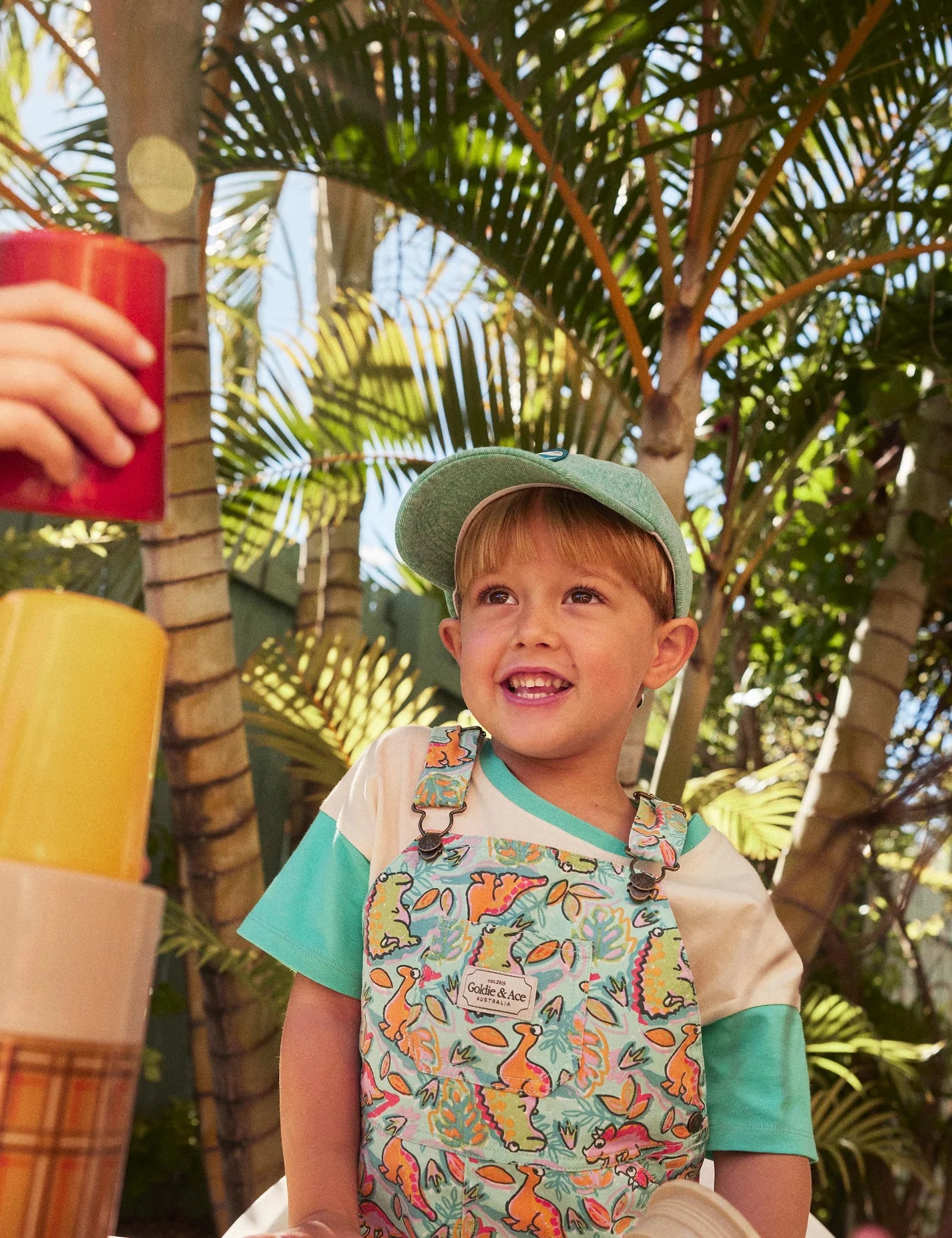 Golide + Ace Burton Dino Jungle Denim Overalls Sea Foam