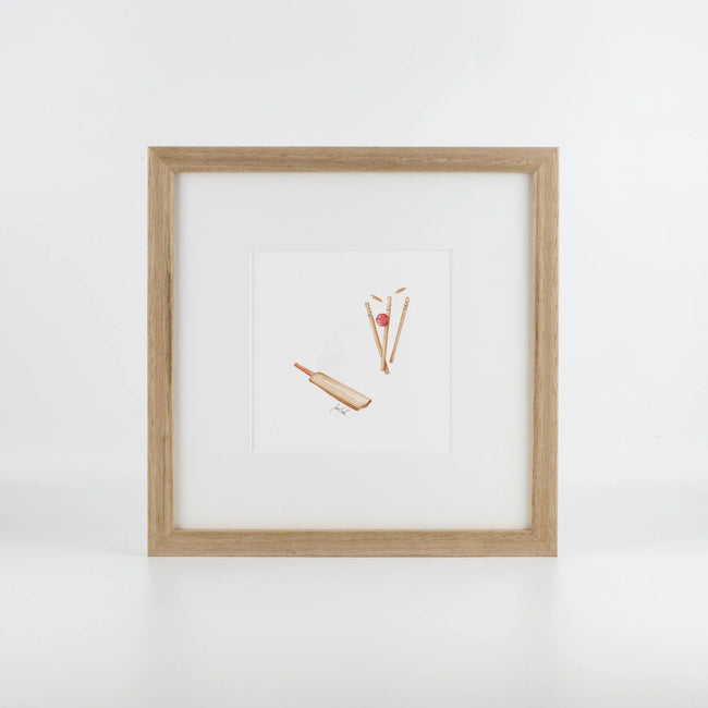 Sarah Smith Cricket Bat, Ball & Stumps Framed Print | Natural