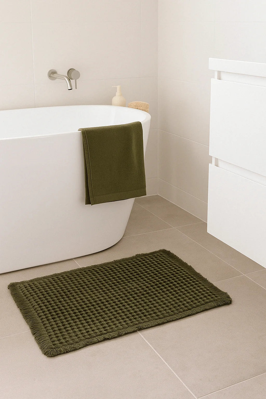 Microfiber Waffle Non slip Bath Mat | Deep Olive