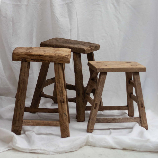 Elm Wood Old Rectangle Stool