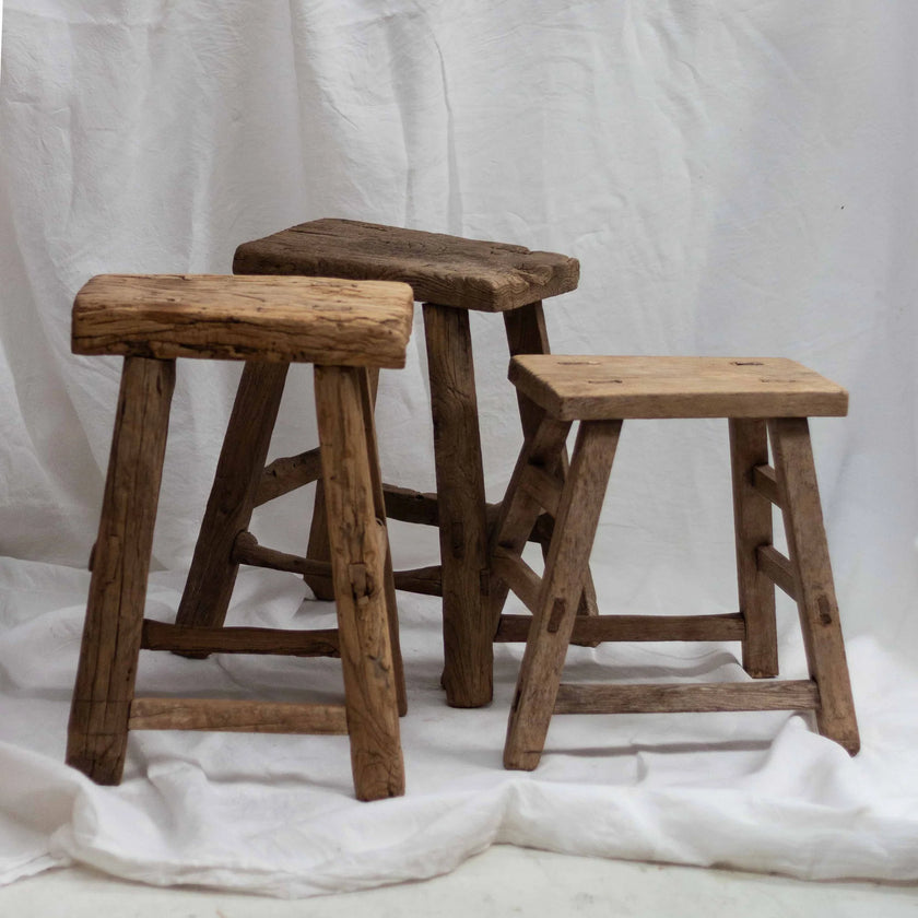 Elm Wood Old Rectangle Stool
