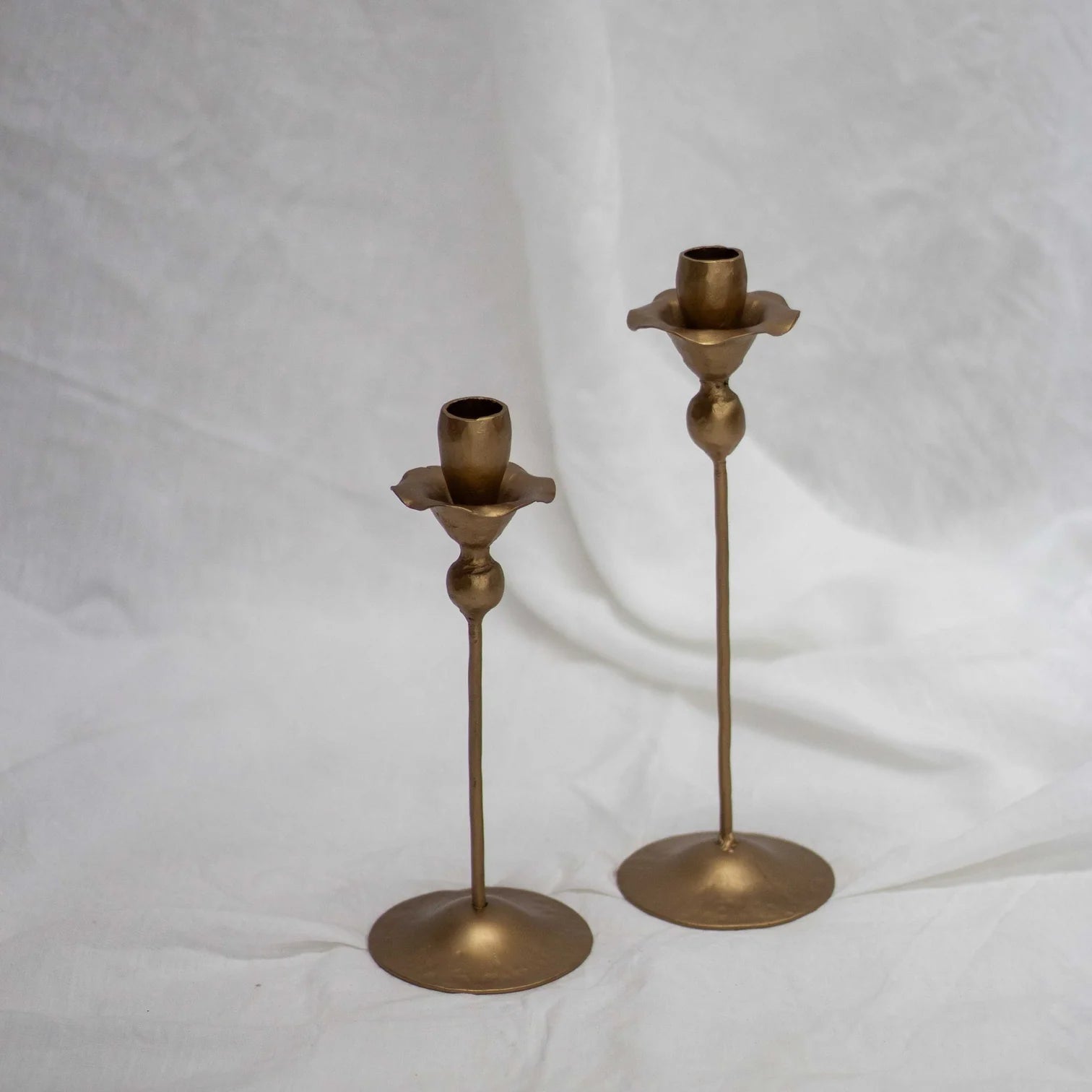 Flower Iron Candle Pillar Small | Antique Brass