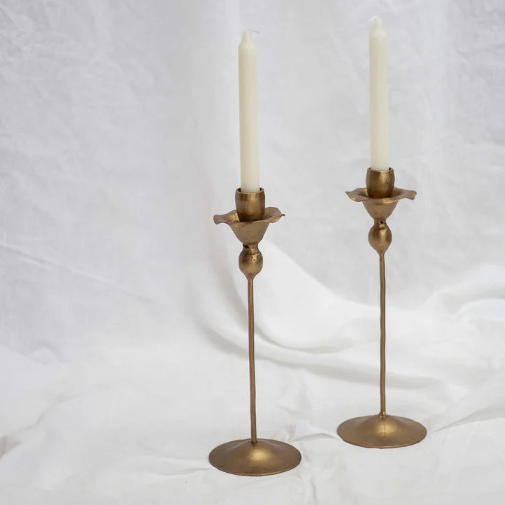 Flower Iron Candle Pillar Small | Antique Brass