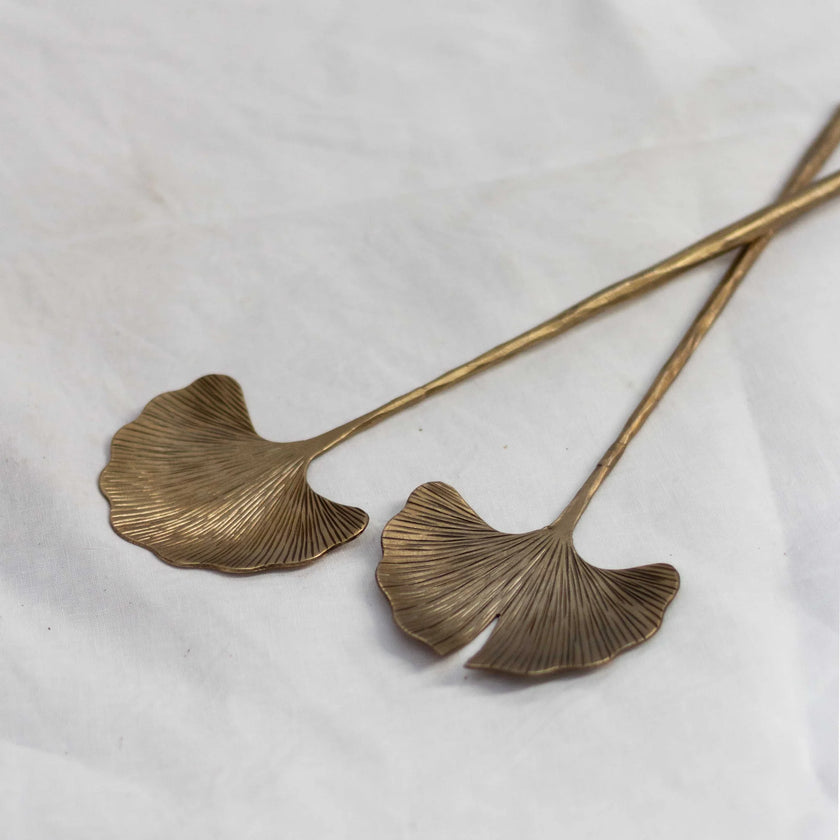 Leaf Salad Servers | Antique Brass