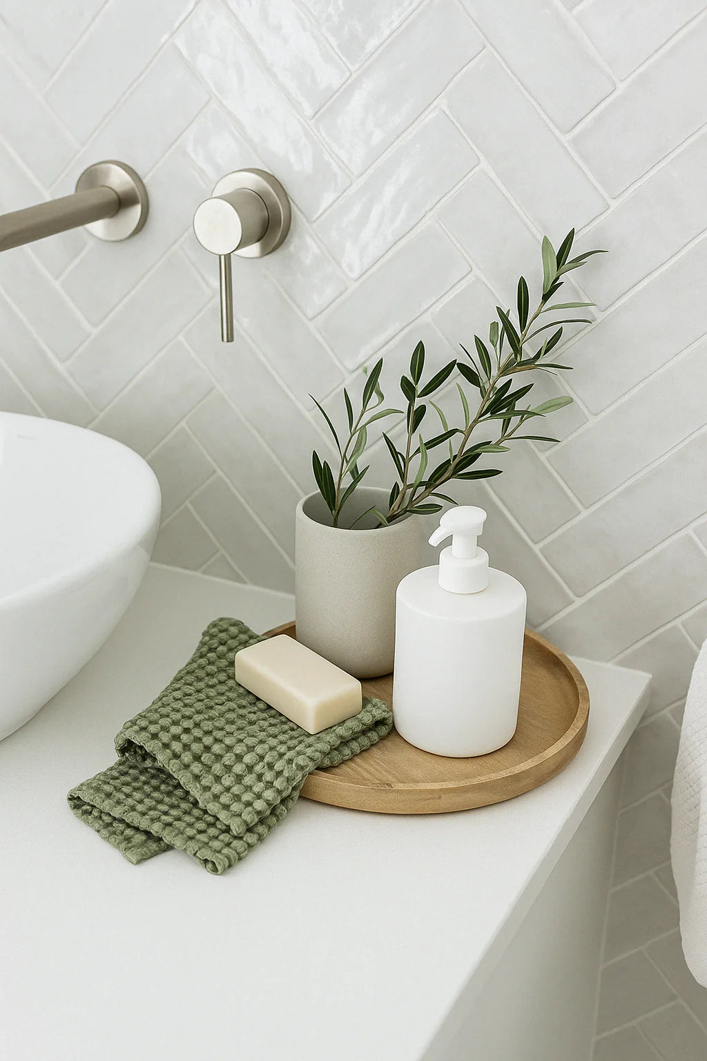 100% Organic Cotton Bamboo Waffle Standard Tea Towel/Hand Towel | Olive