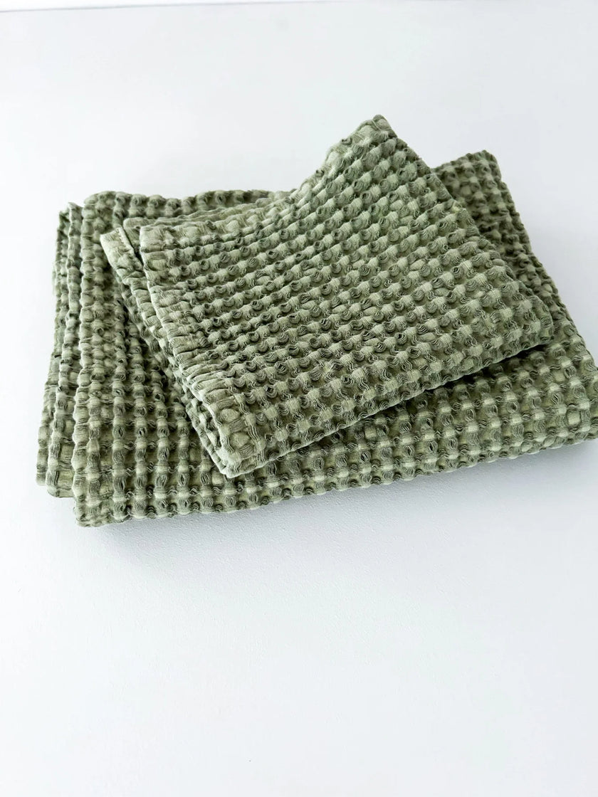 100% Organic Cotton Bamboo Waffle Standard Tea Towel/Hand Towel | Olive