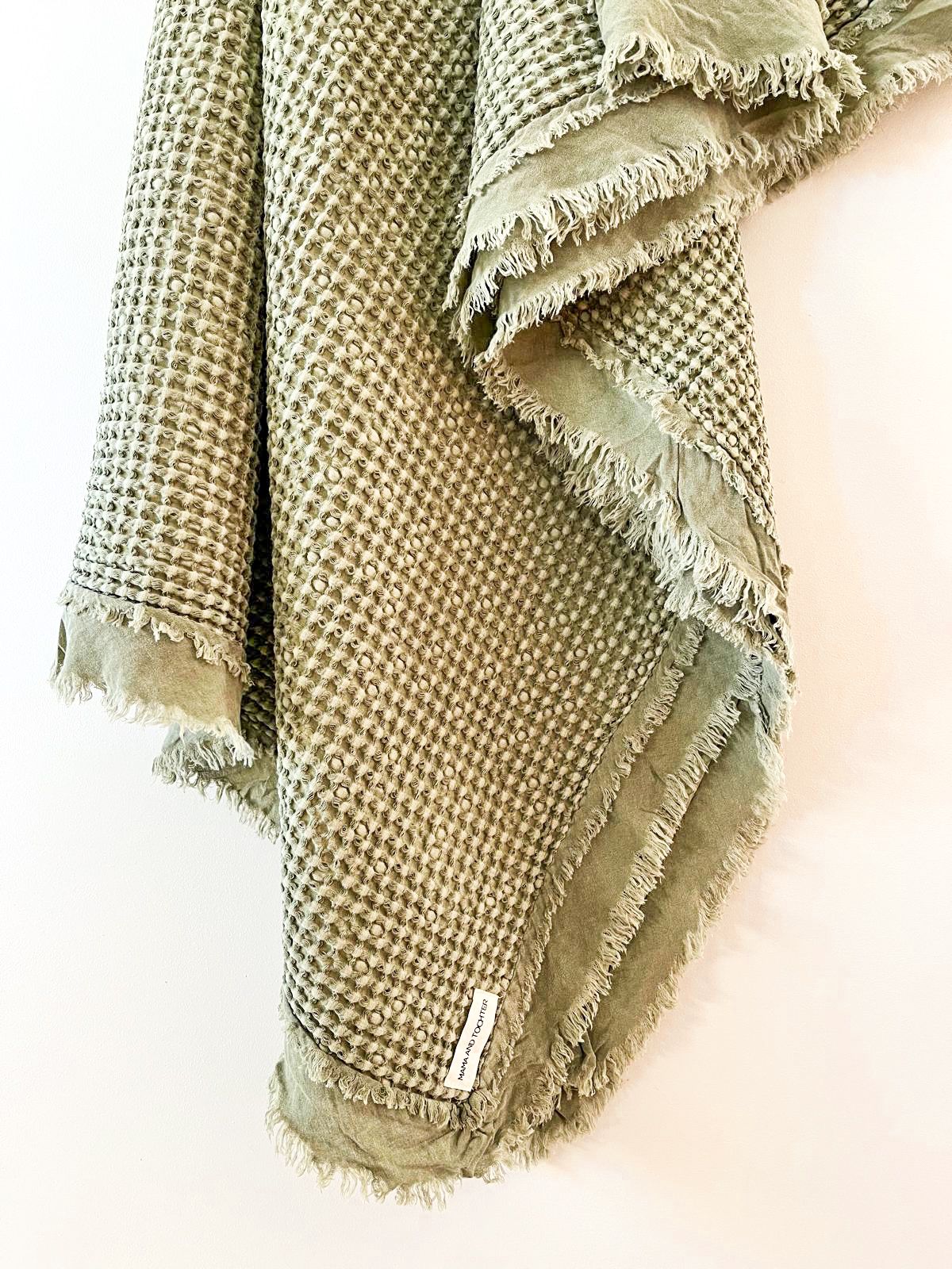 Organic Cotton Rustic Waffle Throw Blanket - Olive