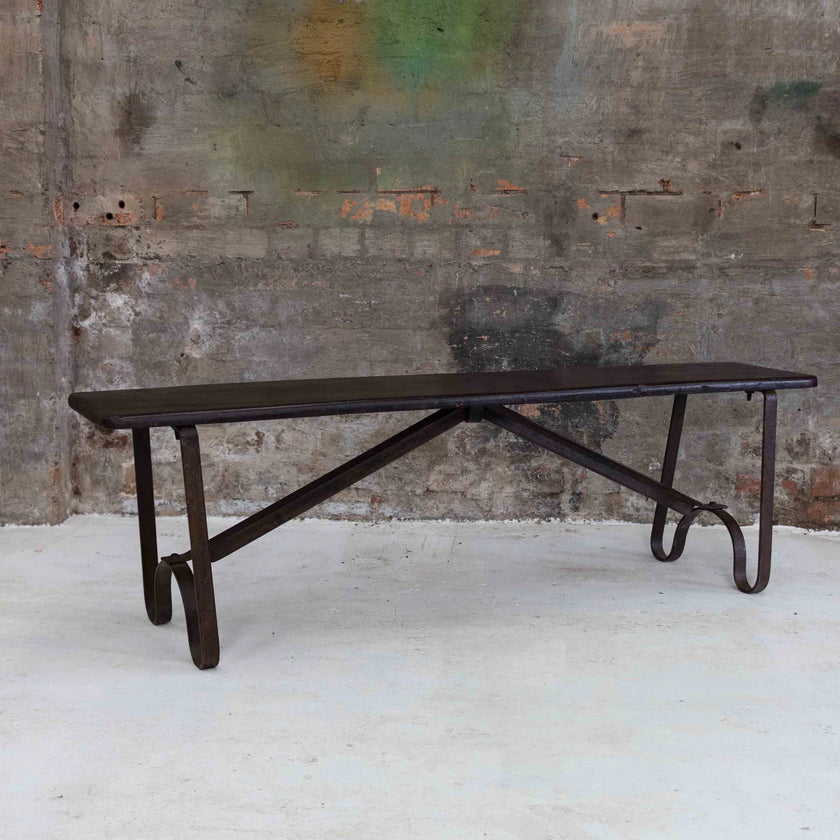 Vintage Indian Wood and Iron Bench Seat