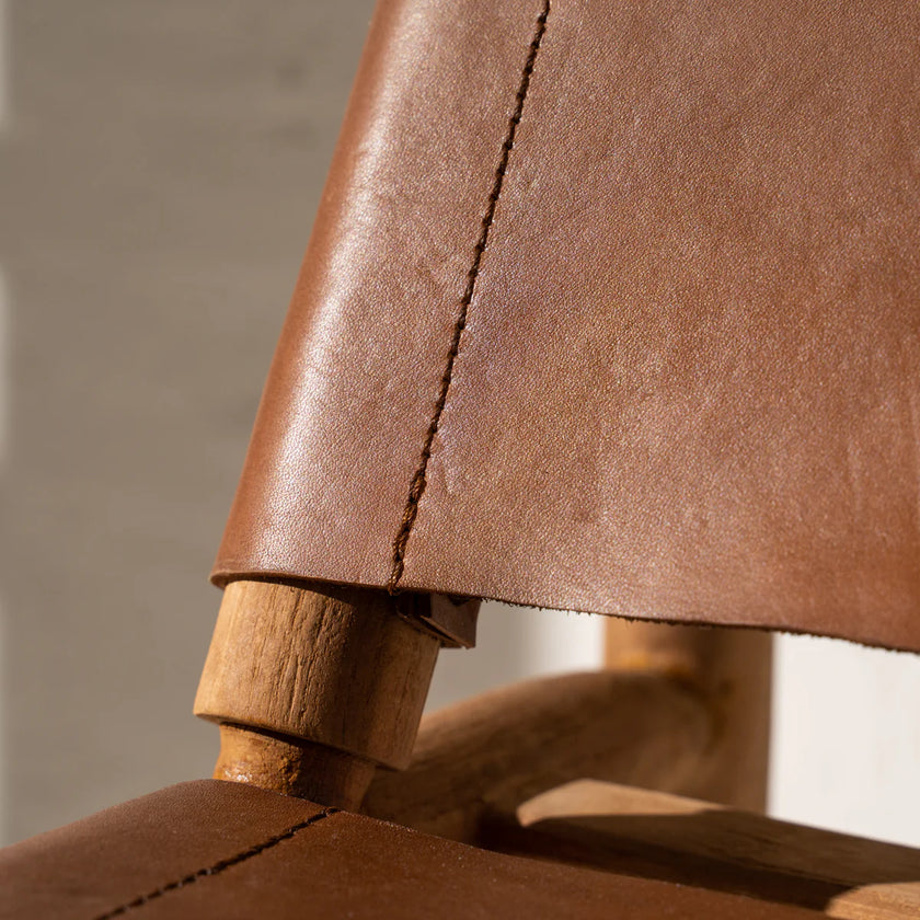 Zadie Tan Leather and Teak Chair
