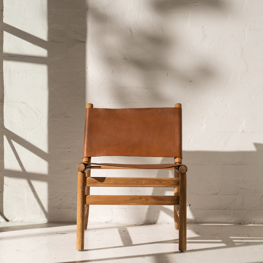 Zadie Tan Leather and Teak Chair